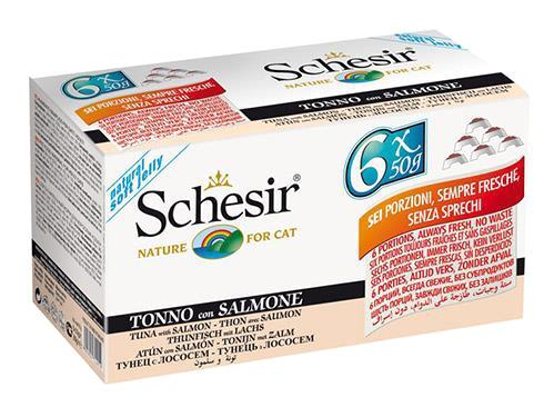 Schesir Multipack Somonlu - Ton Balıklı Yetişkin Yaş Kedi Maması 6x50 gr