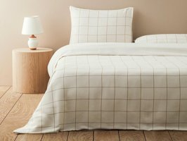 English Home Graph İpliği Boyalı Çift Kişilik Nevresim Takımı Bej
