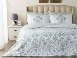 English Home Elegant Crown Pamuk Saten Çift Kişilik Nevresim Takımı Gümüş