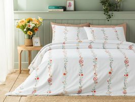 English Home Romantic Line Baskılı Soft Cotton Tek Kişilik Nevresim Takımı Açık Pembe
