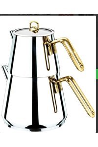 Akdeniz Piramit Metal Kulplu Çelik Mini Boy Çaydanlık