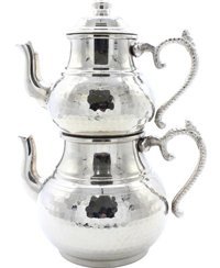 Copperdone El Dövmesi Pirinç Kulplu Bakır Çaydanlık Gümüş