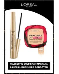L'oréal Paris Telescopic Hacim Veren Siyah Maskara + Infaillible 24H Fresh Pudra Fondöten 040 Cashmere