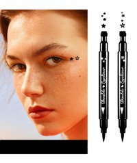 Lesvip'S Çiçek Desenli Çift Taraflı Mat Siyah İnce-Kalın Uçlu Kalem Eyeliner