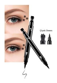 Limmons Çiçek Desenli Çift Taraflı Suya Dayanıklı Mat Siyah İnce-Kalın Uçlu Kalem Eyeliner