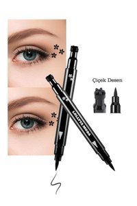Lollyta Moda Çiçek Desenli Çift Taraflı Mat Siyah Kalın Uçlu Kalem Eyeliner
