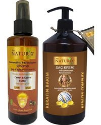 Naturix Havuç Yağı 15 Faktör Vücut İçin Bronzlaştırıcı Yağ 200 ml + Tuzsuz Keratin Saç Kremi 500 ml