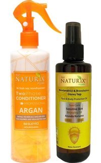Naturix 30 Faktör Vücut İçin Bronzlaştırıcı Yağ 200 ml + Argan Yağlı Fön Suyu Iki Fazlı Sıvı Saç Kremi 400 ml