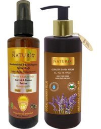 Naturix Havuç Yağı 15 Faktör Vücut İçin Bronzlaştırıcı Yağ 250 ml + Lavanta Özlü Nemlendirici El - Yüz - Vücut Bakım Kremi 250 ml