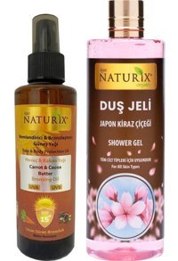 Naturix Havuç Yağı 15 Faktör Vücut İçin Bronzlaştırıcı Yağ 200 ml + Organik Japon Kirazı Duş Jeli 400 ml