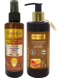 Naturix Havuç Yağı 15 Faktör Vücut İçin Bronzlaştırıcı Yağ 200 ml + Propolis & Bal Özlü 250 ml Bakım Kremi