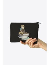 Clutch Çok Renkli Kedi Desenli Kanvas Makyaj Çantası