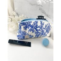 Girlsy Bags Beyaz Mavi Fransız Desenli Tekstil Makyaj Çantası
