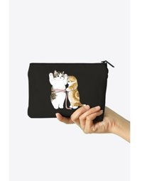 Clutch Çok Renkli Kedili Kanvas Makyaj Çantası