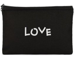 Tabby Design Clutch Siyah Love Baskılı Tekstil Makyaj Çantası