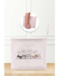 Gizeo Concept Çok Renkli Hello Kedi Keten Makyaj Çantası
