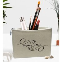 Bk Gift No:03 Yazılı Keten Makyaj Çantası