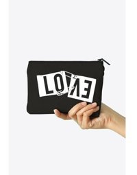Clutch Çok Renkli Love Çengel Desenli Kanvas Makyaj Çantası