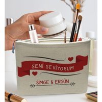 Bk Gift No:10 Çok Renkli Desenli Keten Makyaj Çantası
