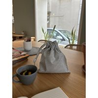Sumicorn Design Gri Pötikare Desenli Keten Makyaj Çantası