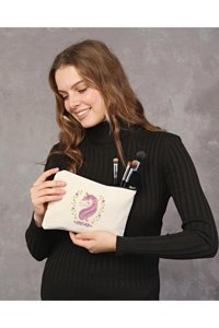 Çınar Bez Çanta Clutch Çok Renkli Unicorn Desenli Kanvas Makyaj Çantası
