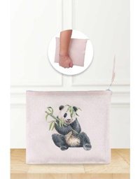 Gizeo Concept Çok Renkli Sevimli Panda Desenli Keten Makyaj Çantası