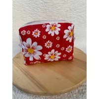 Kangaroo Kırmızı Çiçek Desenli Tekstil Makyaj Çantası