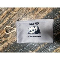 Street Bag Gri Panda Desenli Tekstil Makyaj Çantası