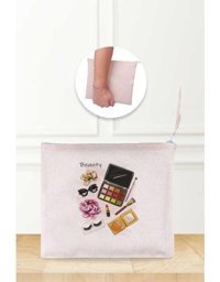 Gizeo Concept Çok Renkli Beauty Yazılı Keten Makyaj Çantası