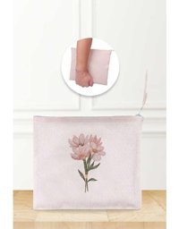 Gizeo Concept Çok Renkli Pembe Çiçek Desenli Keten Makyaj Çantası
