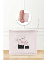 Gizeo Concept Çok Renkli Anne ve Yavru Kedi Patiler Desenli Keten Makyaj Çantası