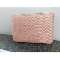 HG Eli Pudra Zigzag Desenli Suni Deri Makyaj Çantası