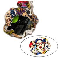 Pafuli Çok Renkli Pop - Art Desenli Tekstil Makyaj Çantası