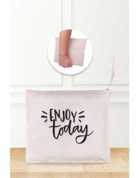 Gizeo Concept Çok Renkli Enjoy Today Desenli Keten Makyaj Çantası