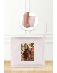 Gizeo Concept Çok Renkli Botanical Abstract Women Desenli Keten Makyaj Çantası