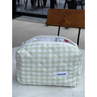 Batekso Yeşil Pötikare Desenli Tekstil Makyaj Çantası