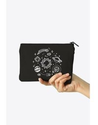 Clutch Çok Renkli Gezegen Desenli Kanvas Makyaj Çantası