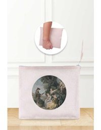 Gizeo Concept Çok Renkli Antoine Watteau La Leçon D'amour Desenli Keten Makyaj Çantası