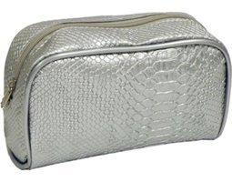 Bag Line Gümüş Yılan Desenli Deri Makyaj Çantası