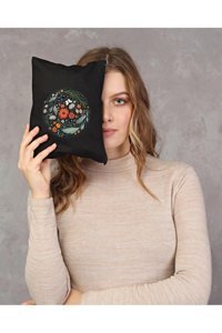 Çınar Bez Çanta Clutch Çok Renkli Çiçek Desenli Kanvas Makyaj Çantası