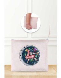 Gizeo Concept Çok Renkli Flamingo Keten Makyaj Çantası