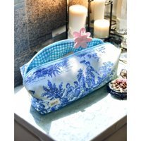 Homeyandlovey Beyaz Mavi Desenli Tekstil Makyaj Çantası