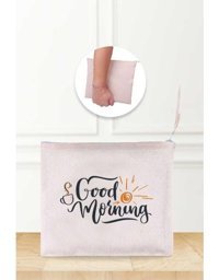 Gizeo Concept Çok Renkli Good Morning Desenli Keten Makyaj Çantası