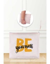 Gizeo Concept Çok Renkli Be Yourself Desenli Keten Makyaj Çantası