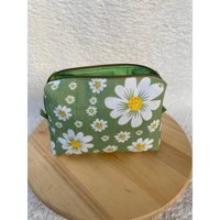 Kangaroo Yeşil Çiçek Desenli Tekstil Makyaj Çantası