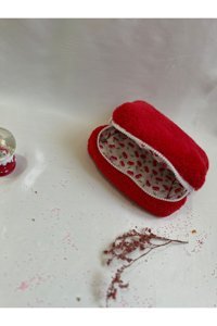 Stepwise Kırmızı Düz Peluş Makyaj Çantası