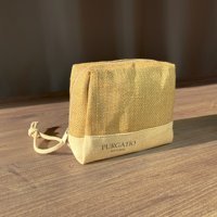 Purgatio Natural Jüt Clutch Krem Düz Hasır Makyaj Çantası