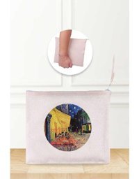 Gizeo Concept Çok Renkli Van Gogh Cafe Terrace Desenli Keten Makyaj Çantası