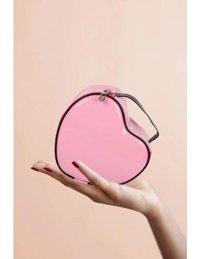 Maykis Pembe Kalp Desenli Deri Makyaj Çantası