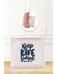 Gizeo Concept Çok Renkli Keep Life Simple Desenli Keten Makyaj Çantası